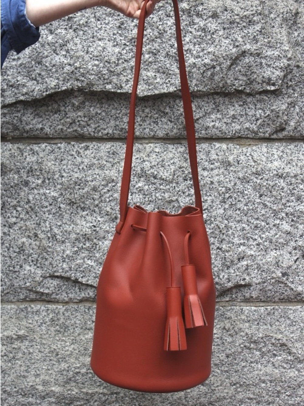 Building Block Brick Red Leather Bucket Bag